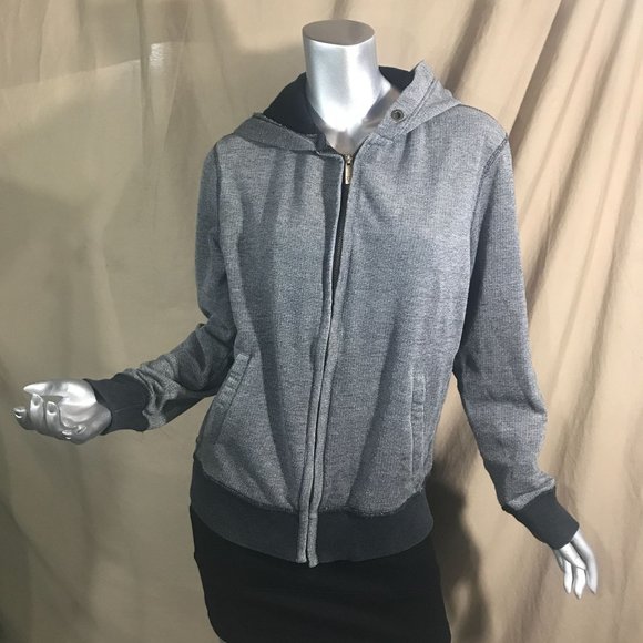 Prince & Fox Women's Medium Grey Black Zip Up Sweatshirt Hoodie - Picture 3 of 16